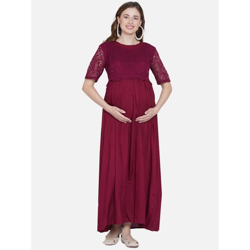 Mine4Nine Womens Maternity Solid Wine Maxi Dress (L)