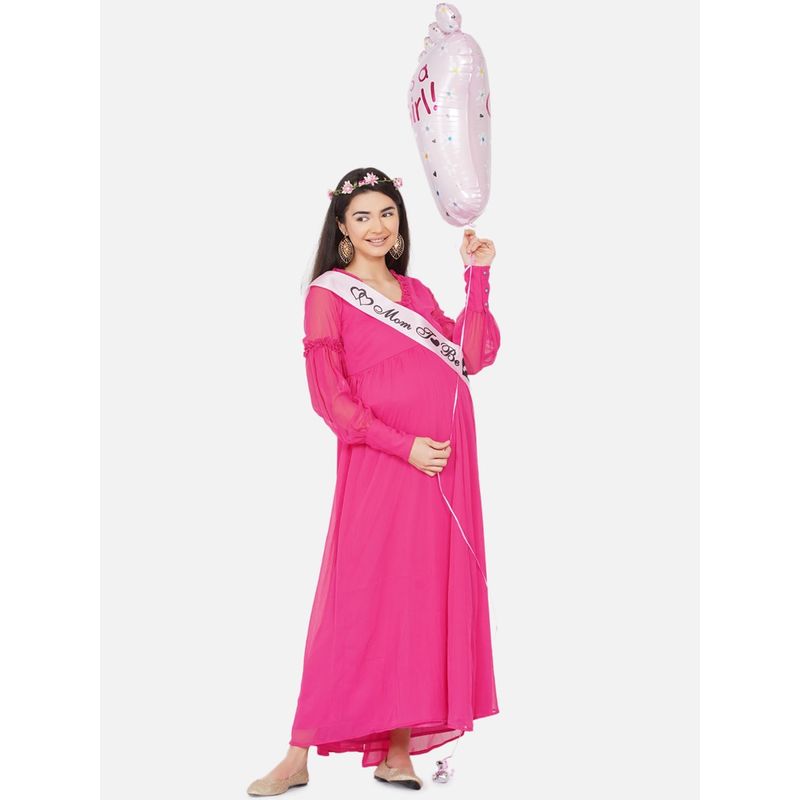 Mine4Nine Womens Maternity Solid Pink Color Maxi Baby Shower Dress (3XL)