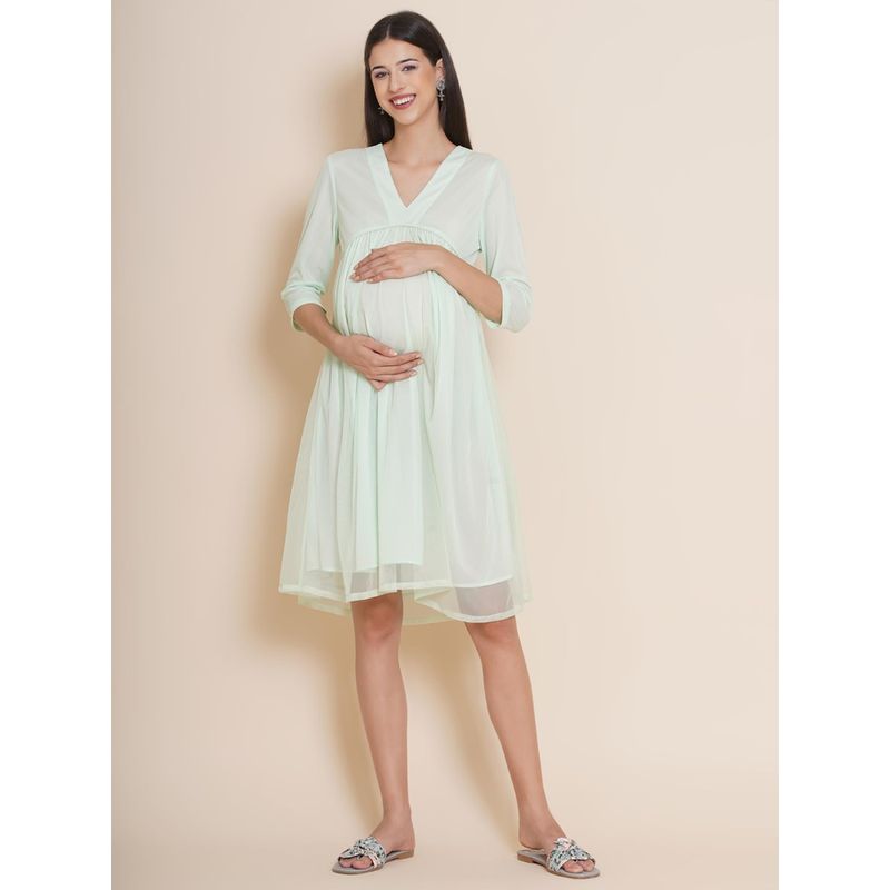 Mine4Nine Womens Maternity Solid Mint Color Maxi Baby Shower Dress (L)