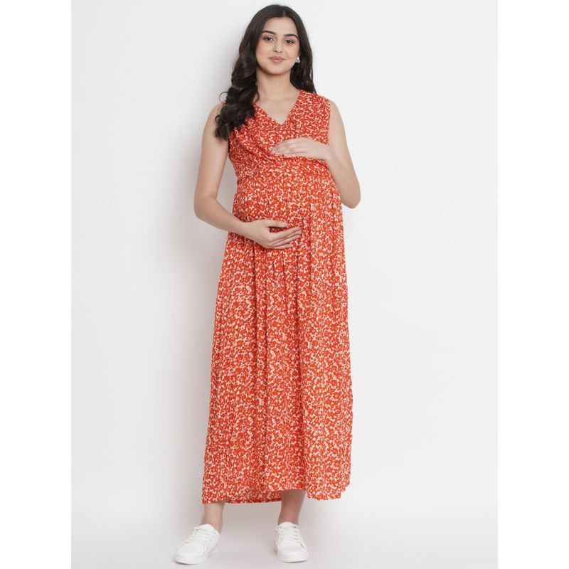 Mine4Nine Womens Orange A-Line Rayon Maternity Dress (M)