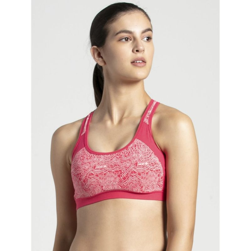 Jockey 1380 Wirefree Padded Cotton Elastane Racerback Style Active Bra-Ruby Assorted (L)