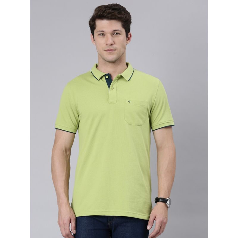 Classic Polo Men Half Sleeve Green Collar Neck Slim Fit Solid Polo T-Shirt (M)