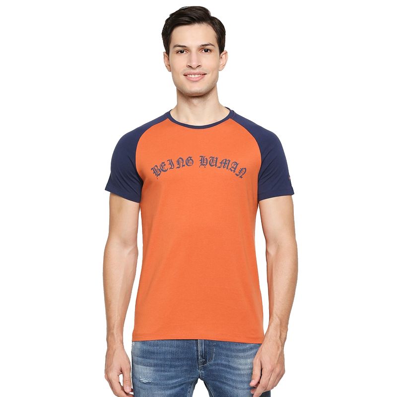 Being Human Men Orange Printed T-Shirt (S)