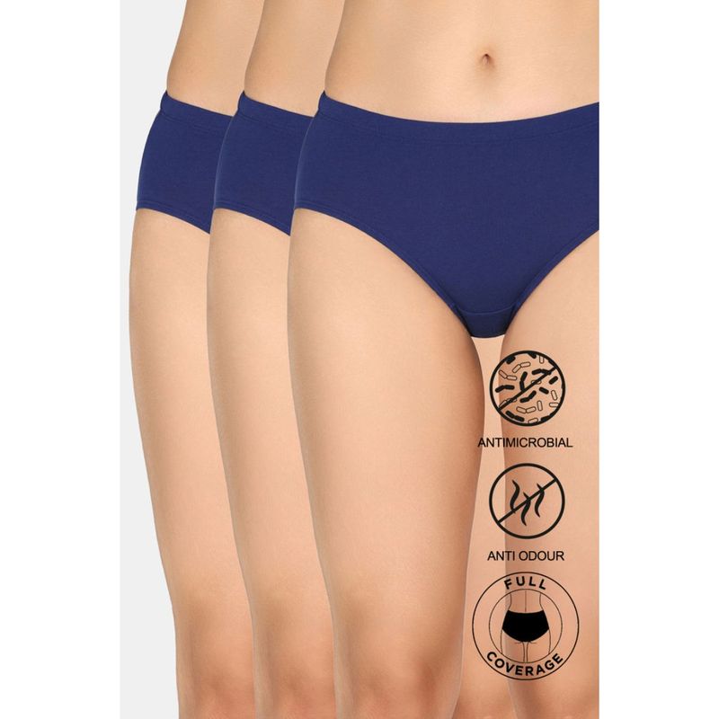 Zivame Full Coverage Medium Rise Hipster Panty Bluedepth (Pack of 3) (S)