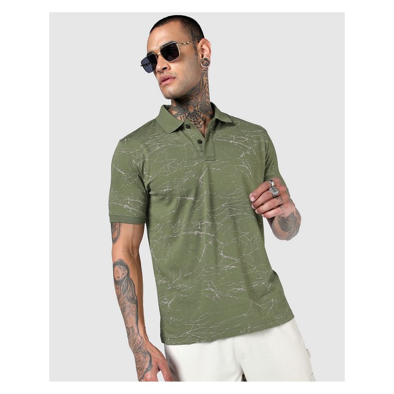 Bewakoof Capulet Green All Over Printed Polo T-Shirt (S)