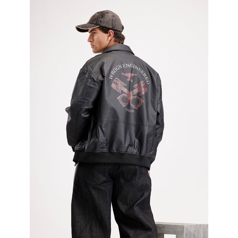 WROGN Black Classic Oversized Back Printed Jacket (M)