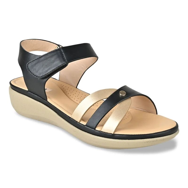 ROCIA Black Women Solid Comfort Flat Sandals (EURO 36)