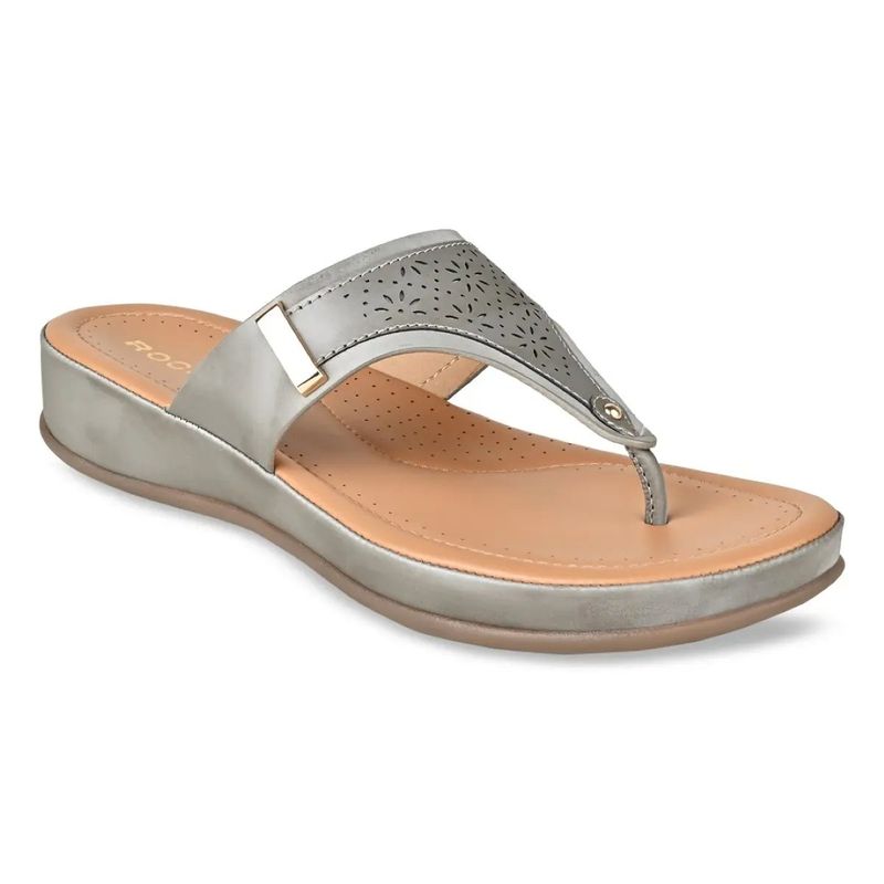 ROCIA Grey Women Solid Laser Cut Comfort Flats (EURO 36)