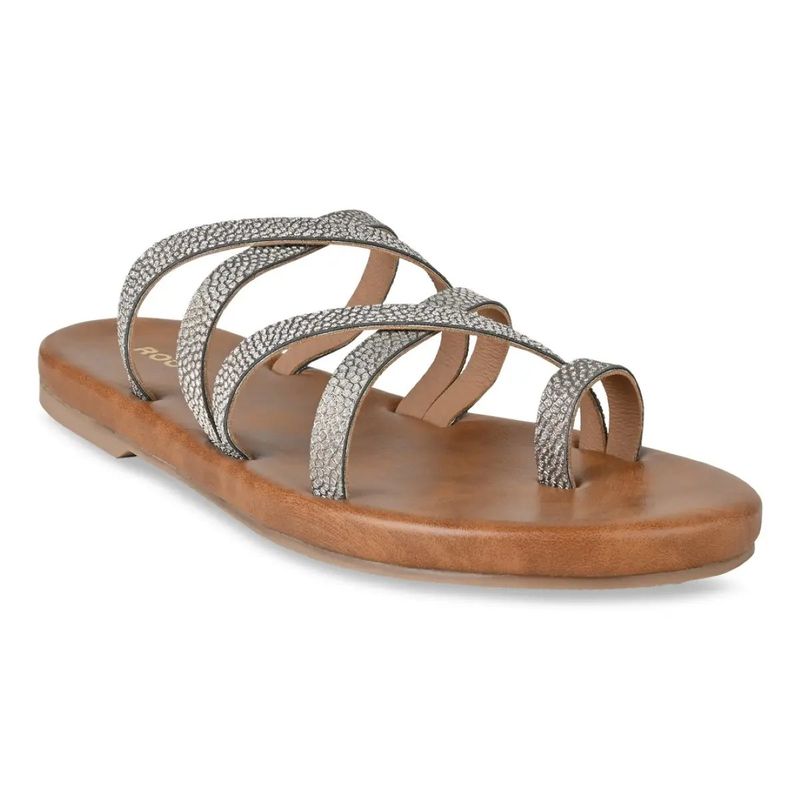 ROCIA Silver Women Embellsihed Strappy Flats (EURO 36)