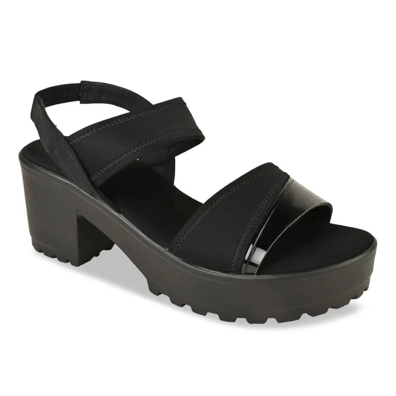ROCIA Black Women Solid High Lycra Platform Sandals (EURO 39)