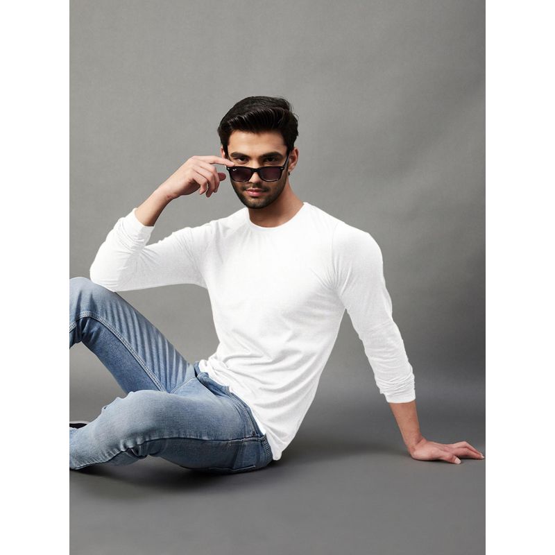 RIGO Men White Jersey Solid Regular Fit T-Shirt (M)