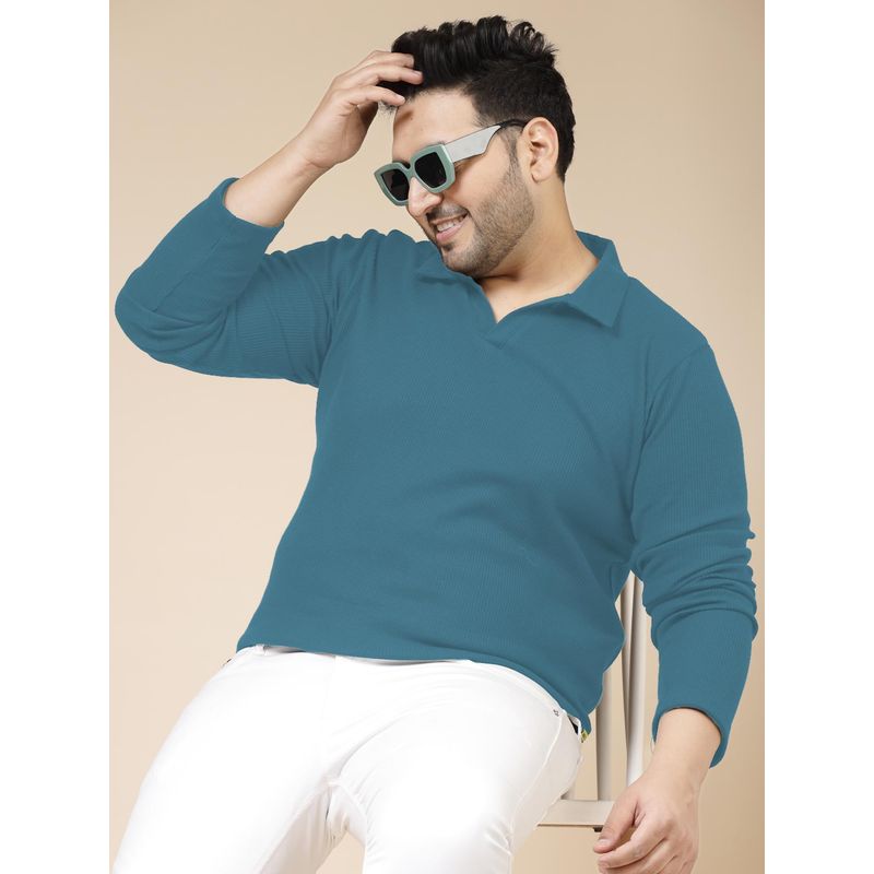 RIGO Men Teal Cotton Blend Solid Regular Fit Polo T-Shirt (5XL)
