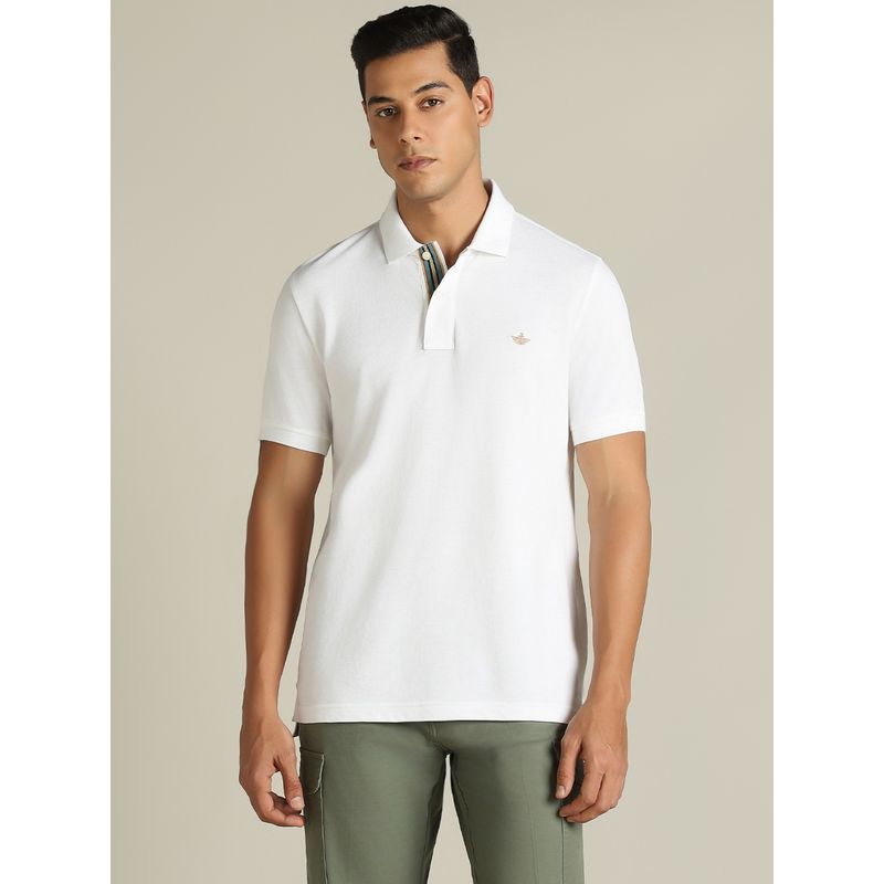 Dockers Men Solid White Polo Neck Classic Fit T-Shirt (2XL)