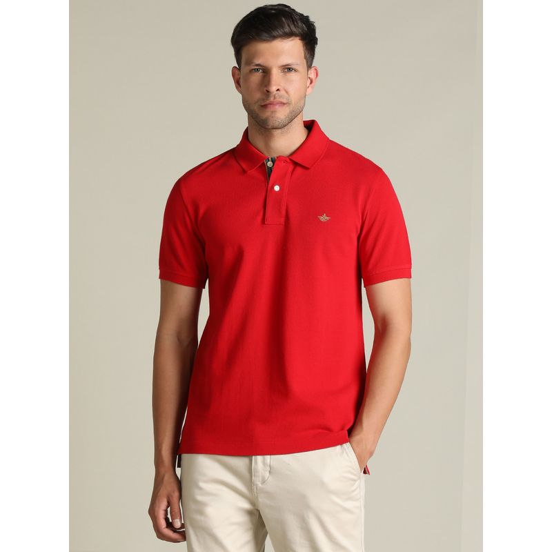 Dockers Men Solid Red Polo Neck Classic Fit T-Shirt (2XL)