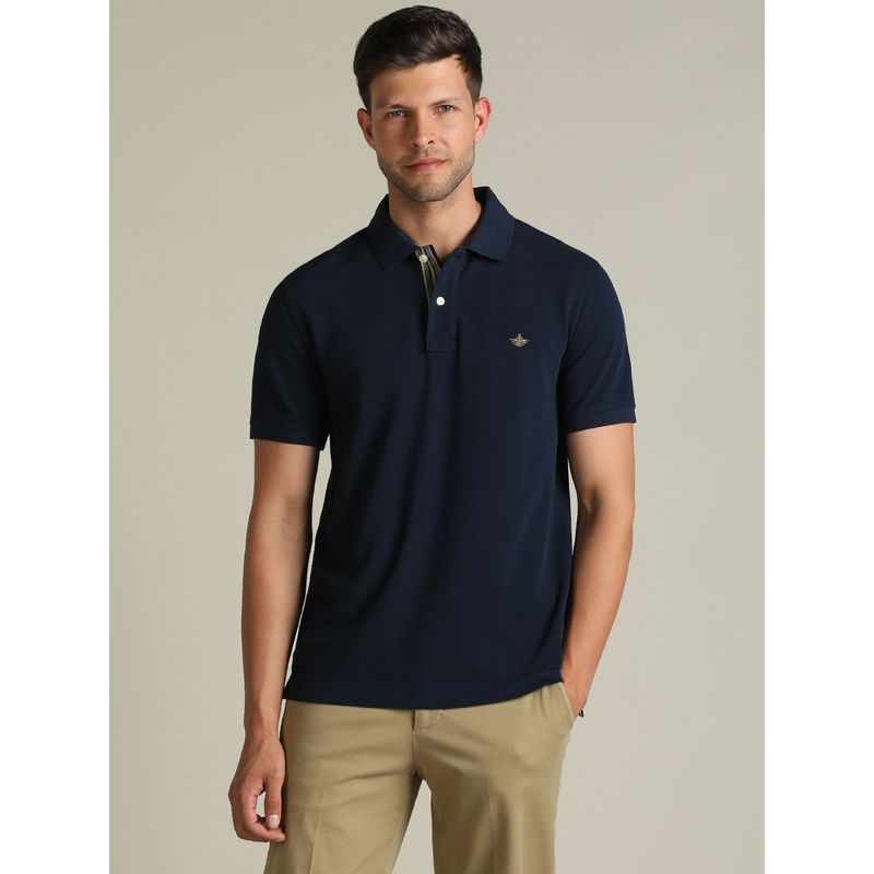 Dockers Men Solid Blue Polo Neck Classic Fit T-Shirt (2XL)