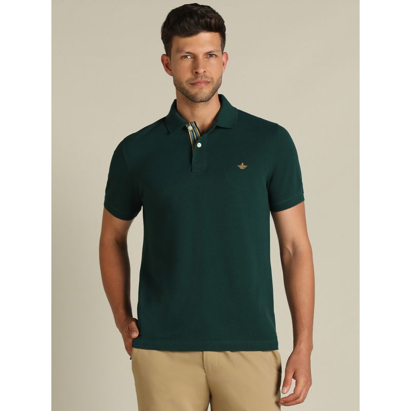 Dockers Men Solid Green Polo Neck Classic Fit T-Shirt (L)