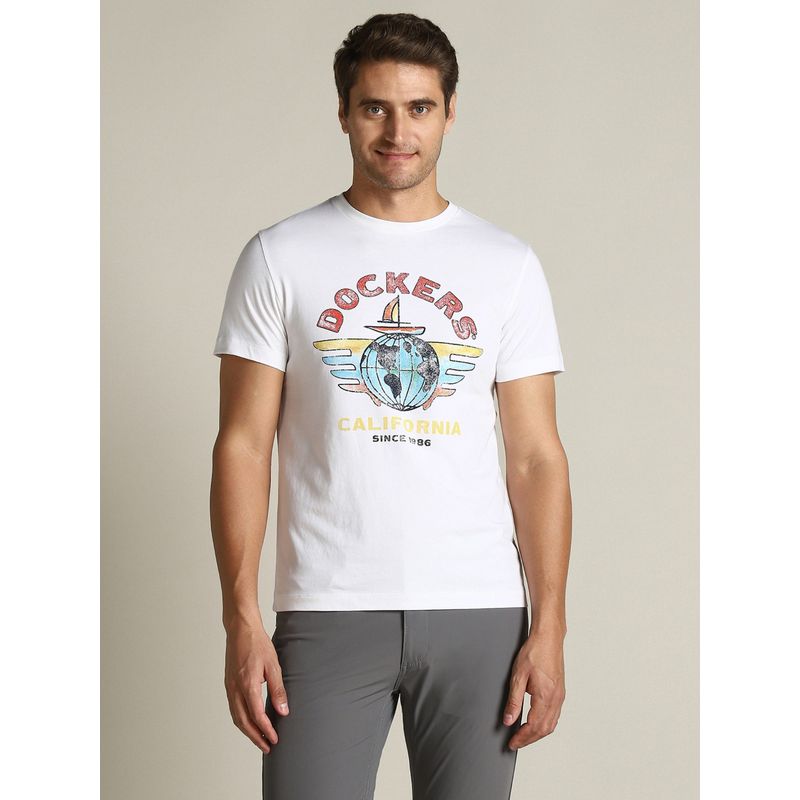 Dockers Men White Round Neck Classic Fit T-Shirt (2XL)