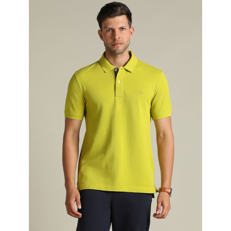 Dockers Men Solid Green Polo Neck Classic Fit T-Shirt (L)