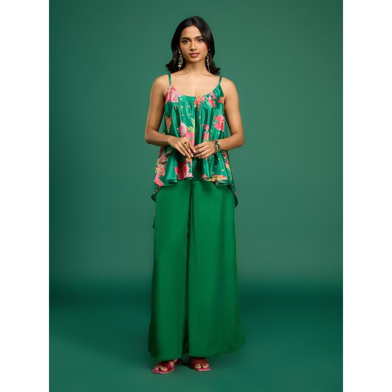 Gajra Gang Casa Mexicana Green Floral Strappy Top & Palazzo (M)