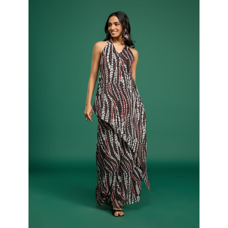 Gajra Gang Desert Rani Black Chiffon Animal Print Kurta & Palazzo (XS)