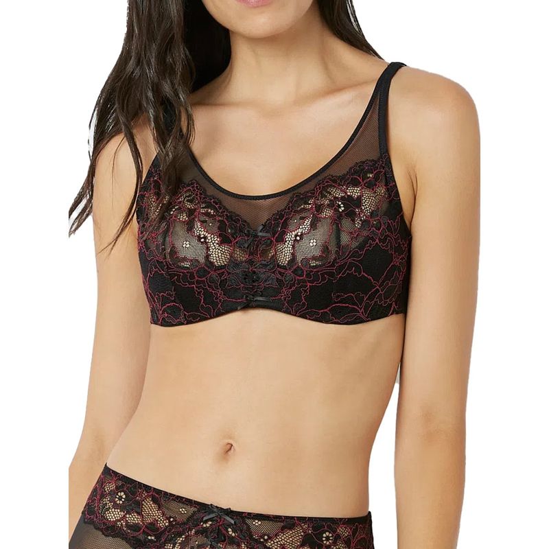 YamamaY Black Audacity Sexy Bra Lace Under-Wired Padded Balconette (32B)