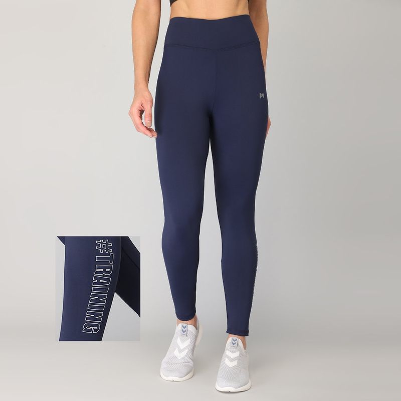 Muscle Torque Gym Yoga High Waist Seamless Reflecting Printed Training Tight Solid Blue (XL)