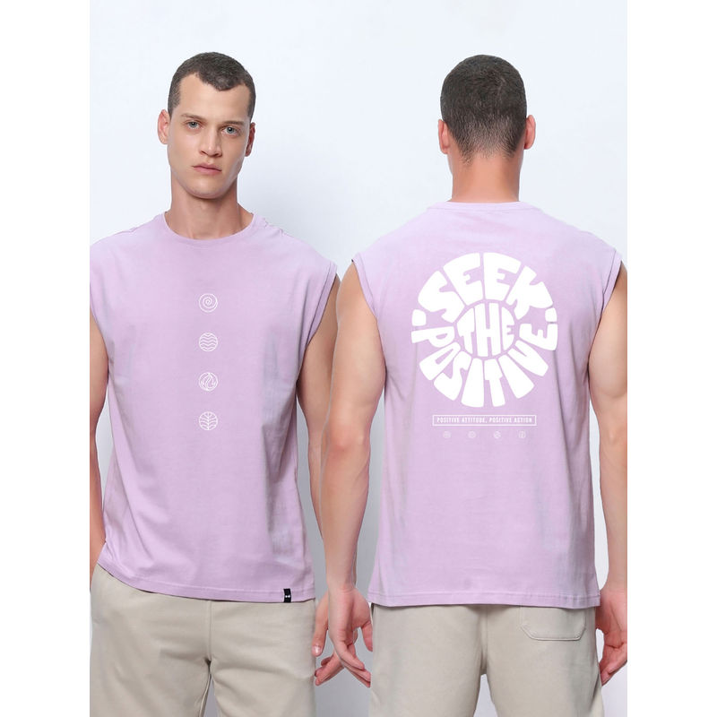 Bewakoof Men's Purple Peace Seeker Typography Boxy Fit Vest (S)