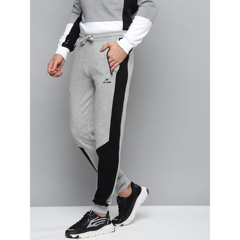 Alcis Men Grey Melange And Black Solid Slim Fit Joggers (L)