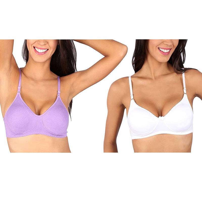 Bralux Bela T-Shirt Bra White - Melange Lavender Set Of 2 (30B)