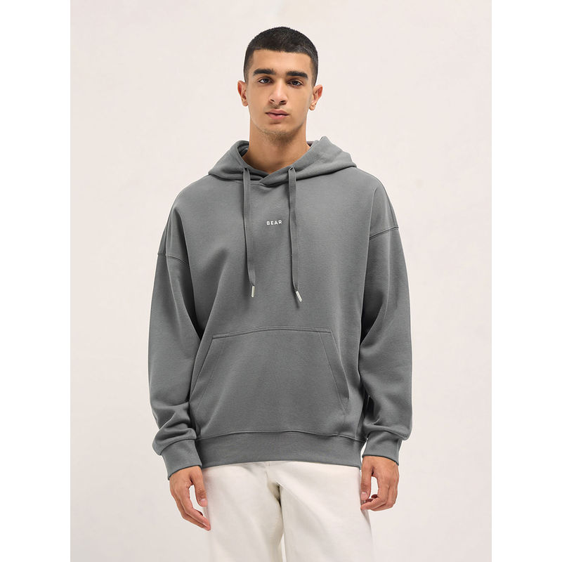 THE BEAR HOUSE Men Relaxed Fit Grey Solid Casual Hoodie (XL)