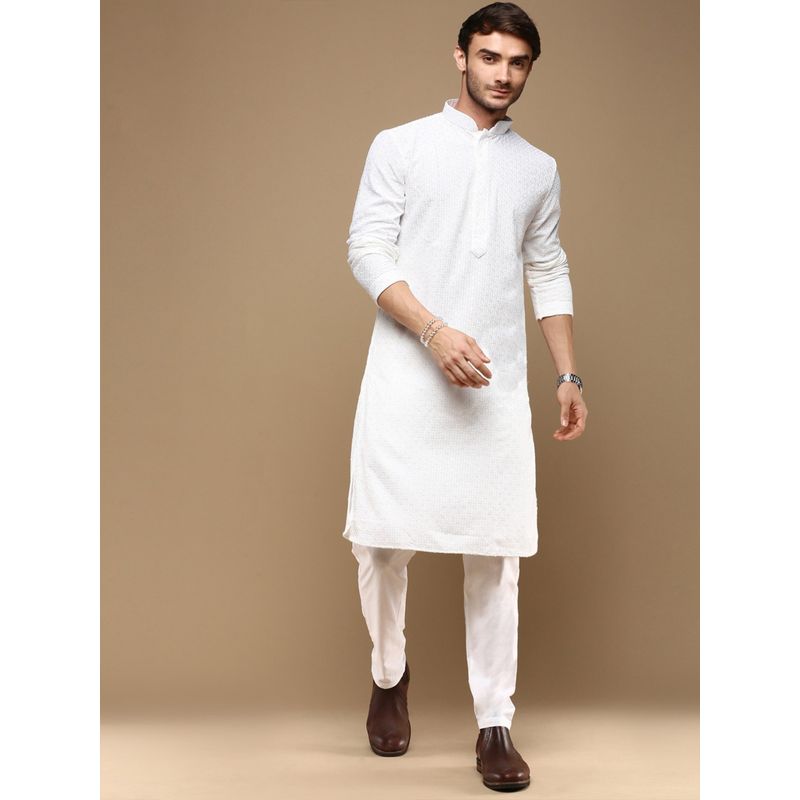 Sanwara Dapper Dazzling White Chikankari Party Cotton Kurta with Churidar Pyjama (Set of 2) (L)