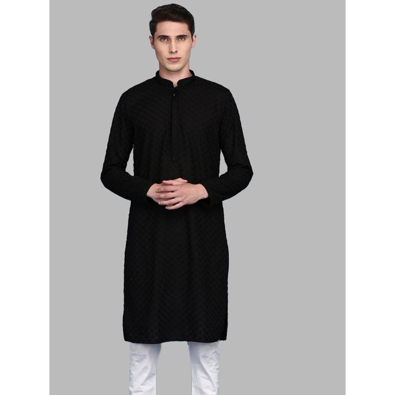 Sanwara Mens Black Chikankari Designer Cotton Kurta (S)