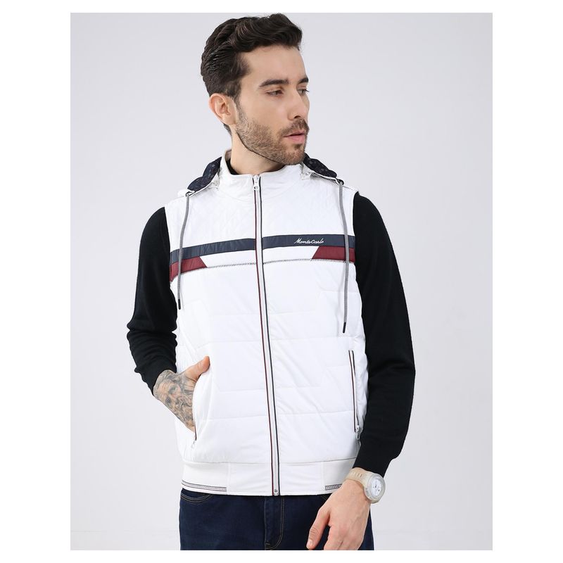Monte Carlo White Men Detachable Hood Sleeveless Jacket (2XL)