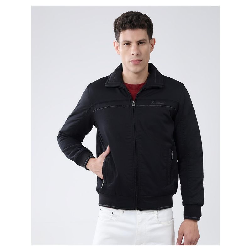 Monte Carlo Black Men Collar Neck Full Sleeve Jacket (L)