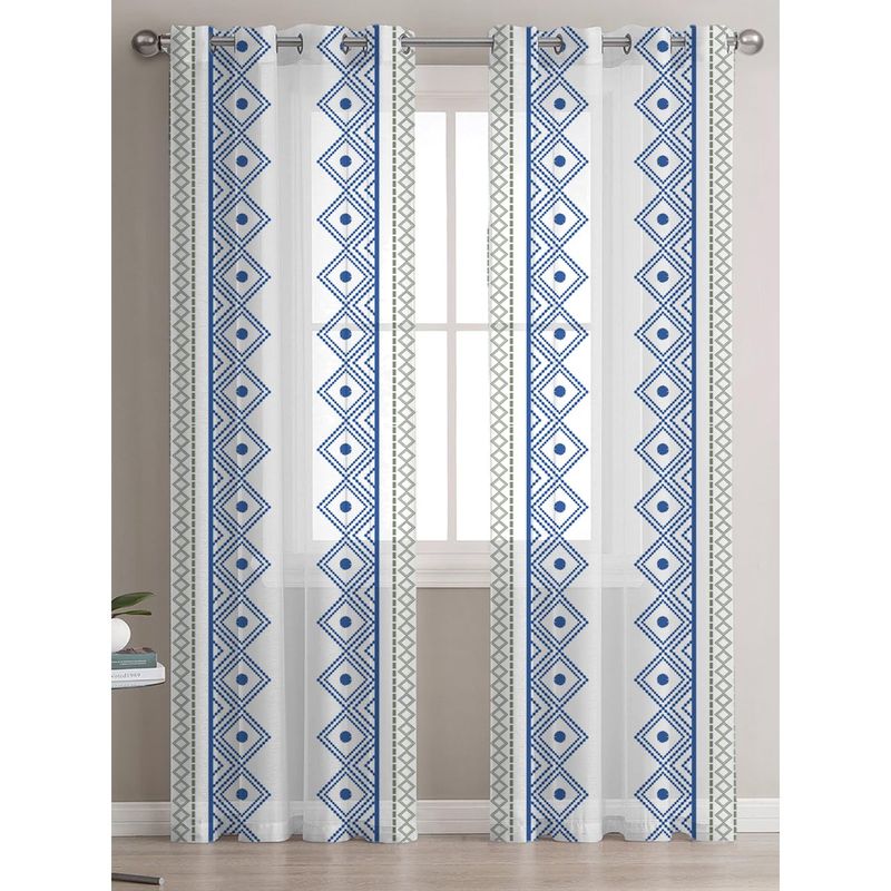 STITCHNEST Light Filtering Curtain with Tieback & Eyelets Window Blue (Pack of 1) (4 x 4 feet)