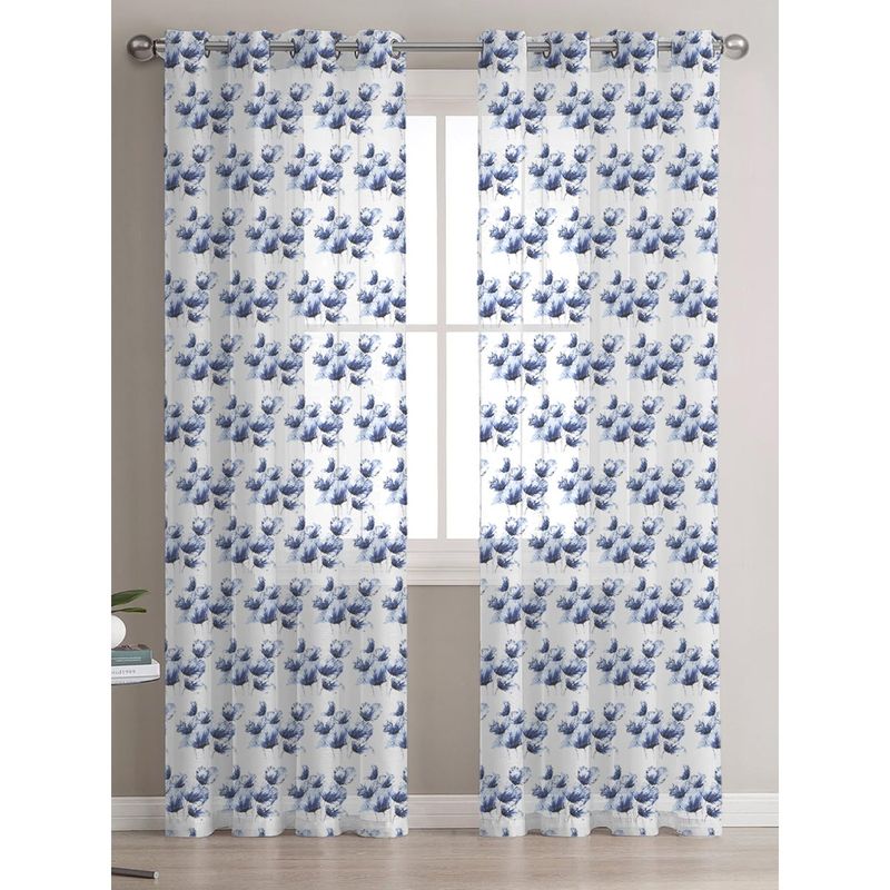 STITCHNEST Light Filtering Curtain with Tieback & Eyelets Window Blue (Pack of 1) (4 x 4 feet)