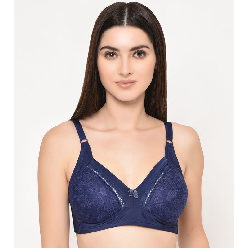 Da Intimo Lace Self Design Bra - Blue (42B)