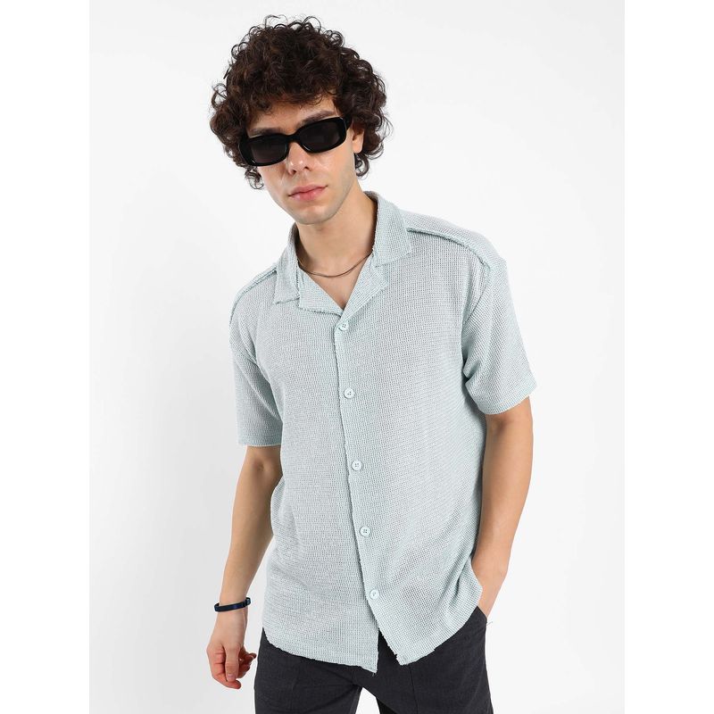 Campus Sutra Mens Baby Blue Unhemmed Oversized Shirt (S)