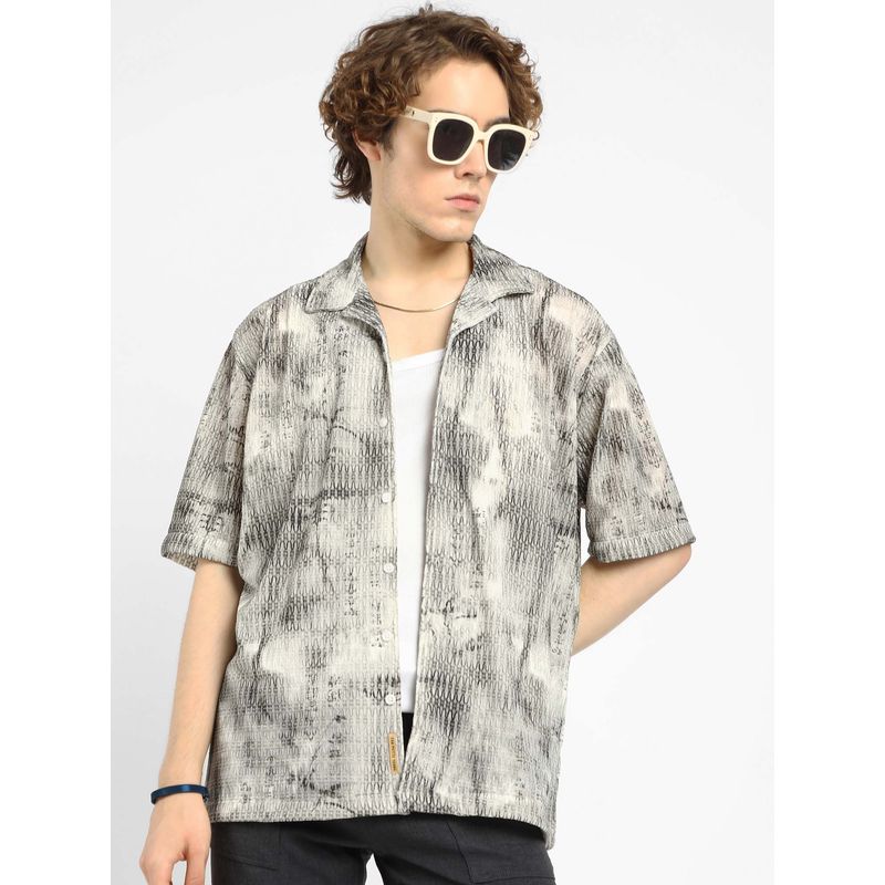 Campus Sutra Mens Grey Faded Woven Oversized Shirt (L)