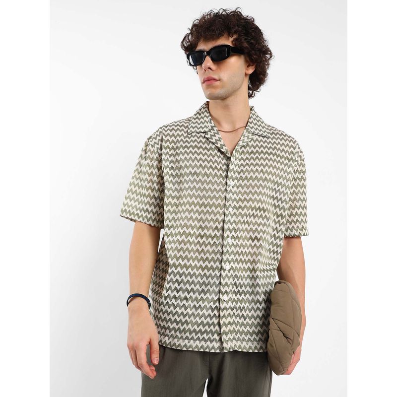 Campus Sutra Mens Multi-Color Chevron-Striped Oversized Shirt (L)