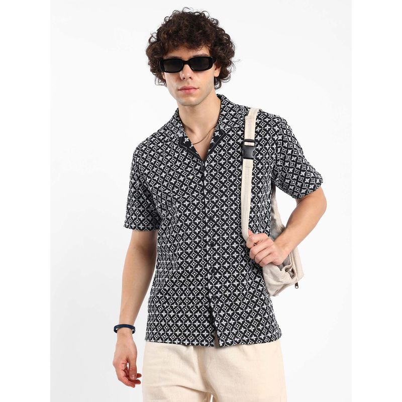 CAHOOT Mens Midnight Black Embroidered Shirt (S)