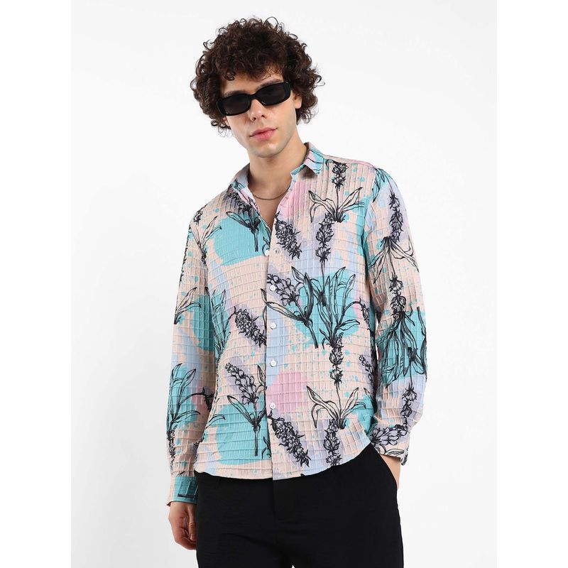 Campus Sutra Mens Multicolour Sprig-Waffle Shirt (S)
