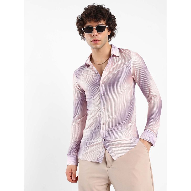 Campus Sutra Mens Peach Ombre-Pleated Shirt (L)