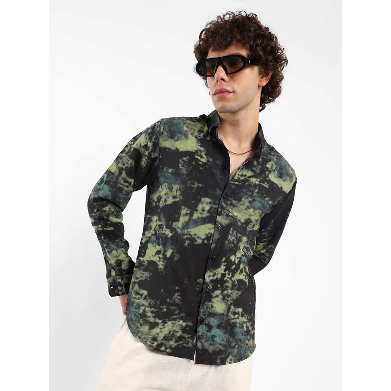 Campus Sutra Mens Army Green Contrast Dab Shirt (S)