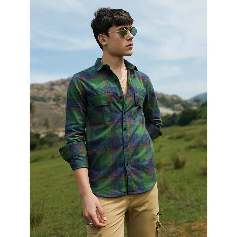 CAHOOT Mens Forest Green Check Utility Shirt (XL)