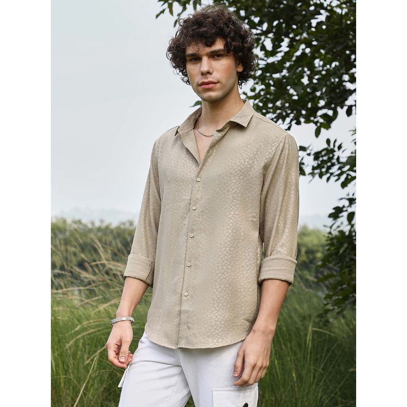 Campus Sutra Mens Bone Grey Pavement Shirt (S)