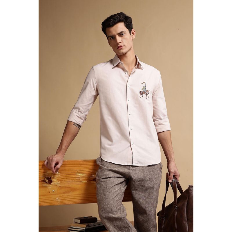 Eszett Men Beige Solid Full Sleeves Casual Shirt (S)