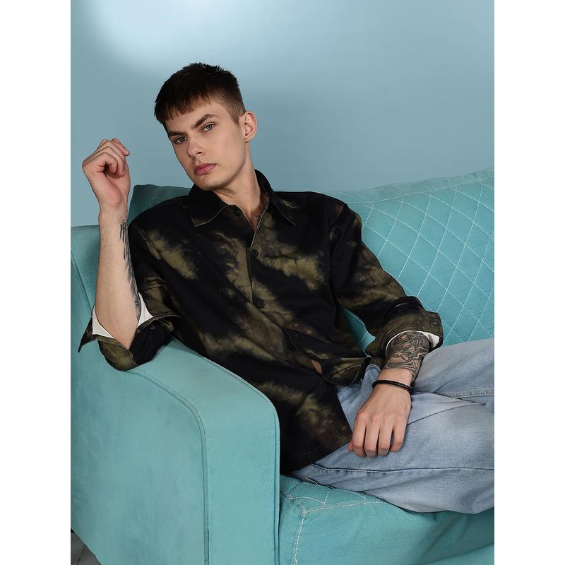 Eszett Men Black Printed Full Sleeves Casual Shirt (L)