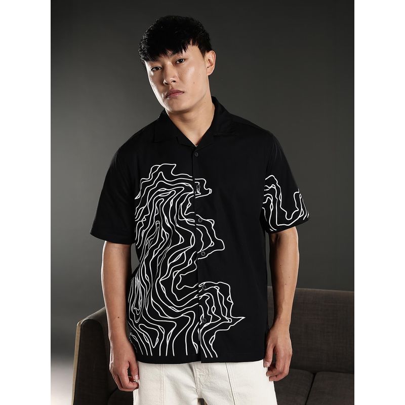 Eszett Men Black Self Design Half Sleeves Casual Shirt (S)