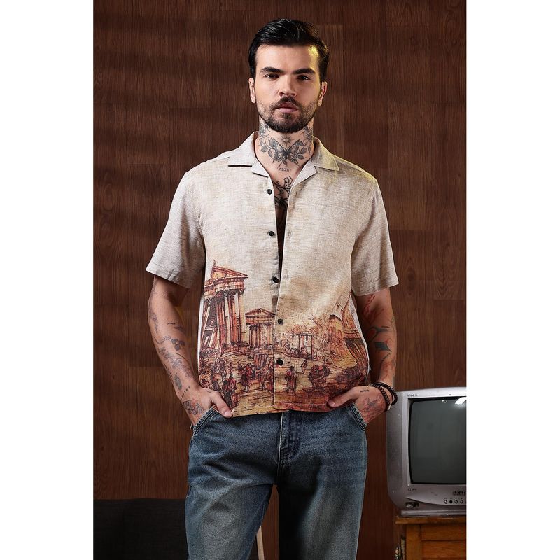 Eszett Men Black Self Design Half Sleeves Casual Shirt (S)